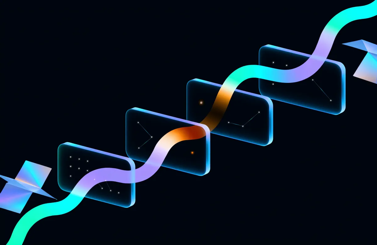 Floating geometric frames illustrating information held and transformed